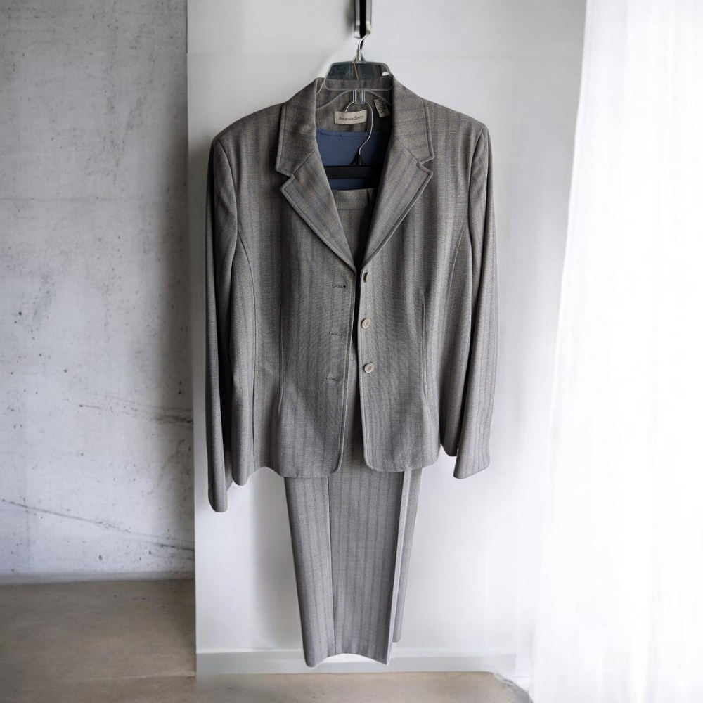 Amanda Smith Gray Pinstripe Two-Piece Suit